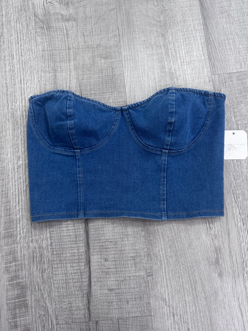 NWT Altar’d State Denim Corset Top Bustier Sz L Strapless Sweetheart MSRP $58 - Picture 2 of 10
